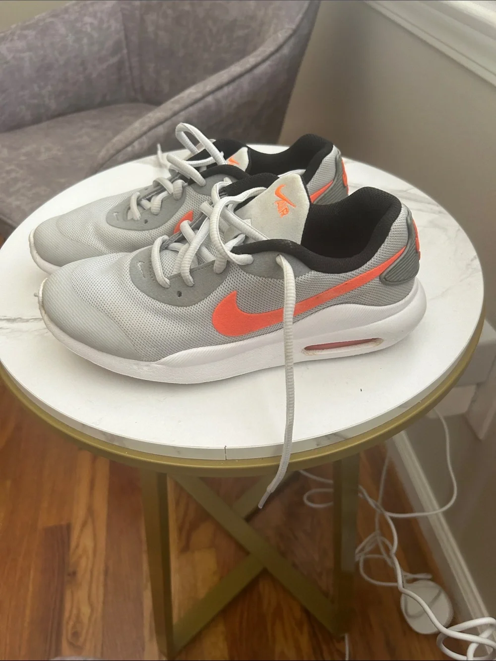 Nike Air Kids Grey Sneakers with Orange Swoosh